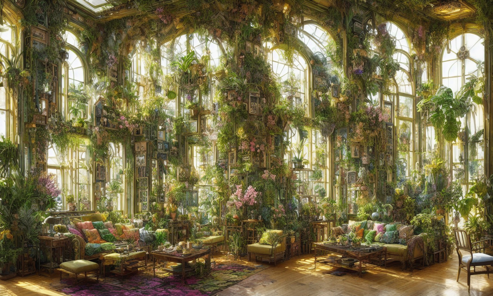 9 images of Conservatory living room full of plants by Stable Diffusion